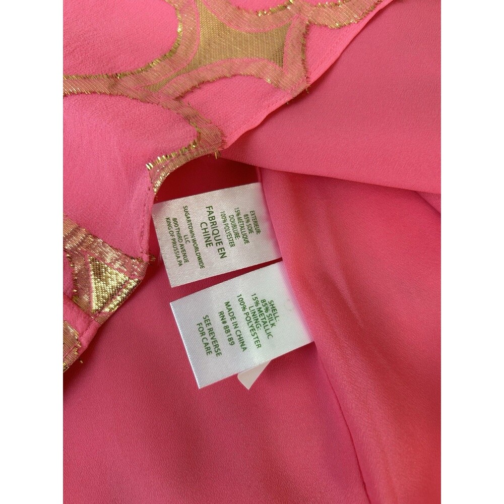 Lilly Pulitzer Tank Top Pink 100% Silk Gold Metallic Flower Pattern Boxy Size M - Picture 6 of 9